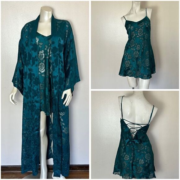 Vintage VICTORIAS SECRET gown nightie and robe set gold label medium large M L - Picture 1 of 15